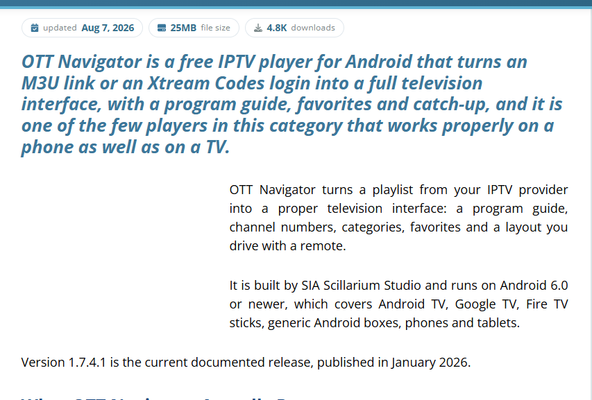 OTT Navigator player interface