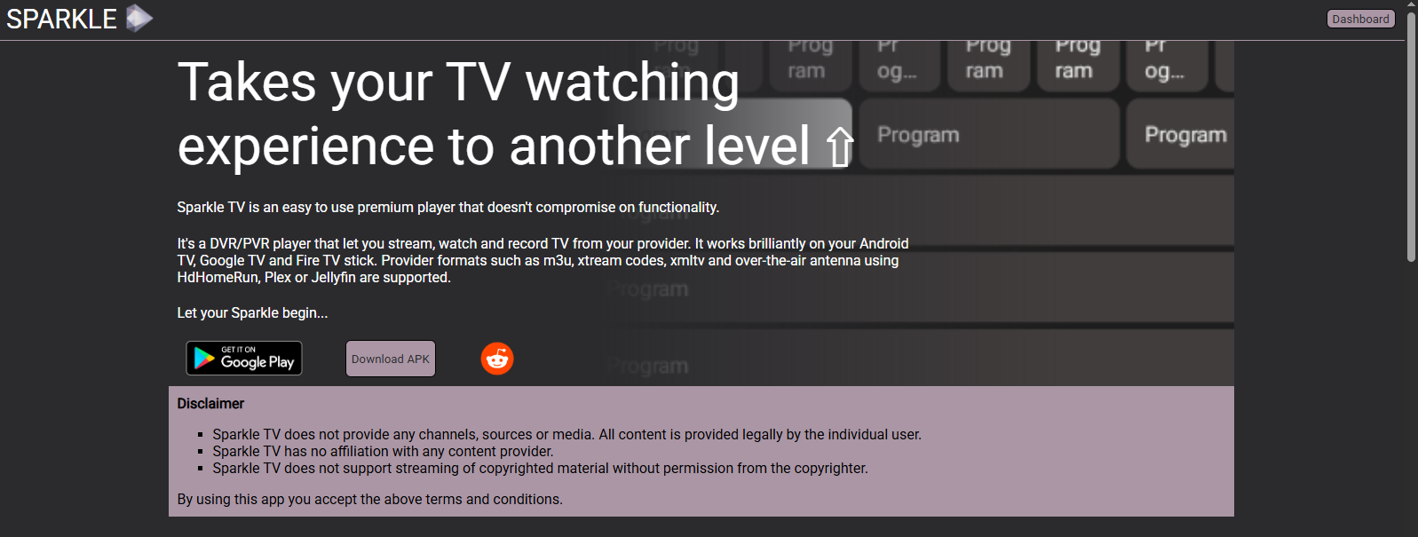 Sparkle TV player interface